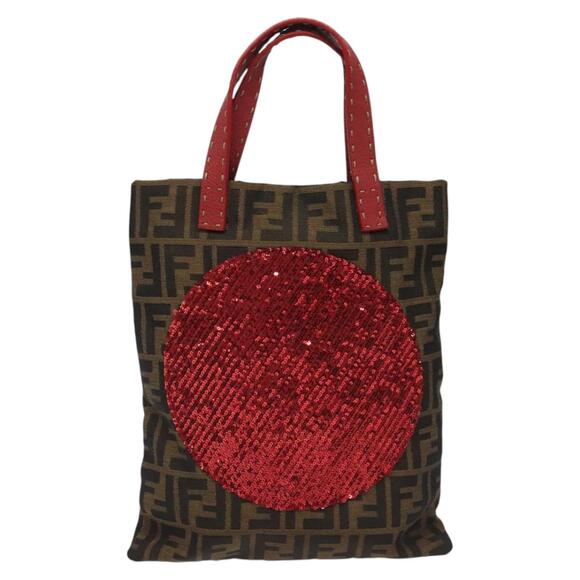 FENDI Zucca Canvas Hand Bag Sequin Black Brown - Picture 2 of 12